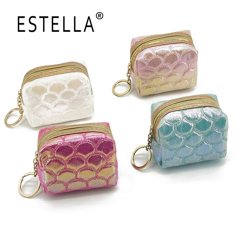 Borsa portatile con ricamo a squame di pesce iridescenti, mini borsa portaoggetti, portamonete portatile_voghion.com