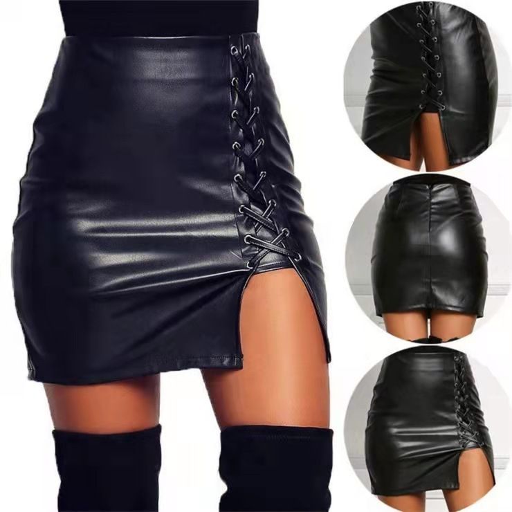 "High-Waist Wrap Tie Split Skirt – Bodycon Office Pencil Skirt With Adjustable Belt (Black)"_voghion.com