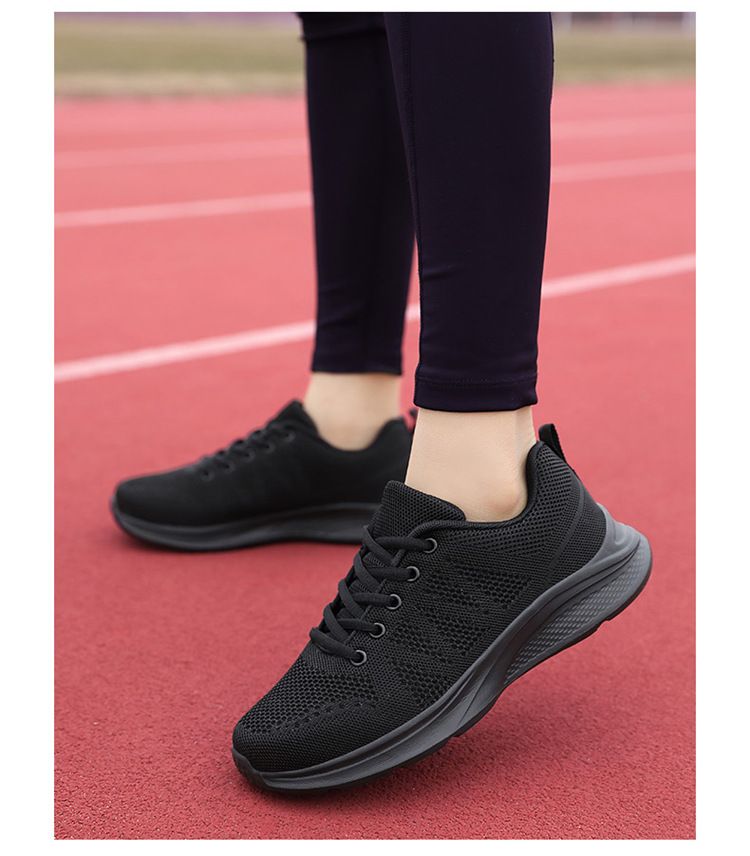 Comfortable all black 2024 spring/summer mesh breathable sports women's soft sole running casual work shoes_voghion.com