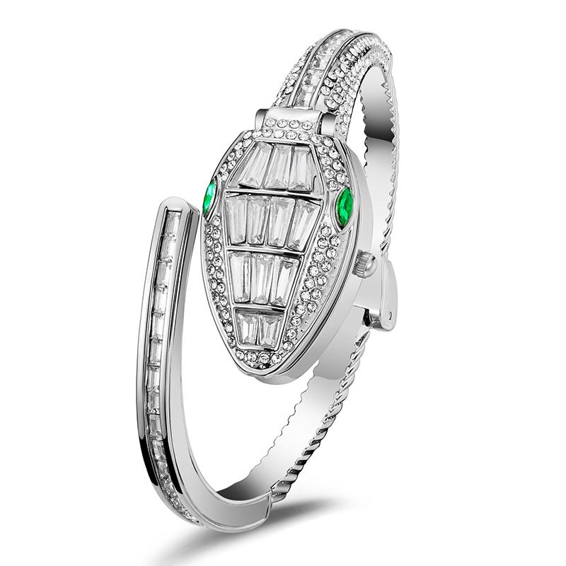 New Women's Snake Light Open Bracelet Inlaid With Diamonds Personalized Fashion Quartz Watch_voghion.com