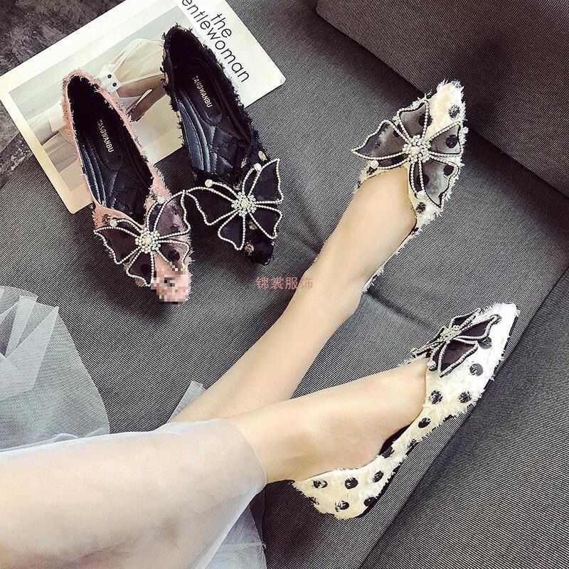 Women's Single 2025 Autumn New Pointed Toe Boat With Bowknot Gentle Flat Shoes Versatile Fairy Loafers_voghion.com