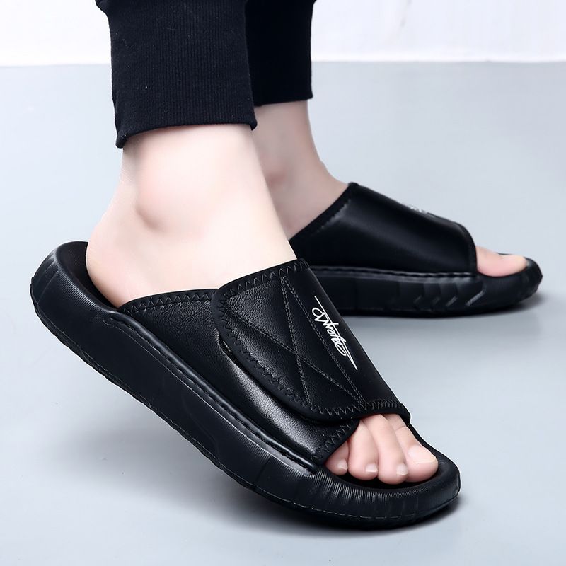 Summer Top Layer Cowhide For Home, High-end Indoor Leisure, Cool Slippers, Soft Bottom, Anti Slip White Men's Slippers_voghion.com