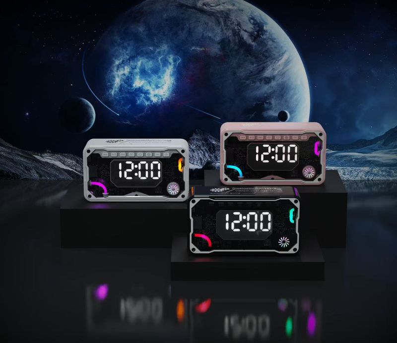 Nuovo prodotto transfrontaliero V3 Orologio da tavolo portatile con illuminazione RGB Mecha trasparente, piccolo altoparlante Bluetooth a cannone_voghion.com