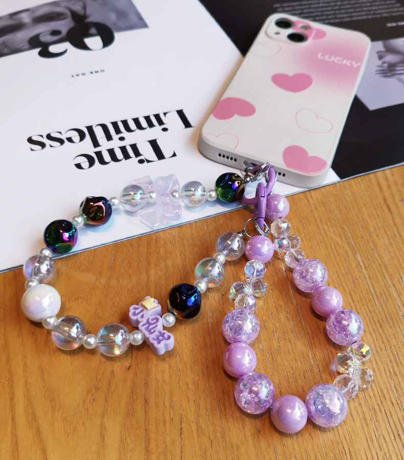 Mobiltelefon nyakpánt nőknek tündér kristály csukló repedés gyöngy dupla lánc átlátszó gyöngy nyakpánt klip stílus anti veszteség_voghion.com