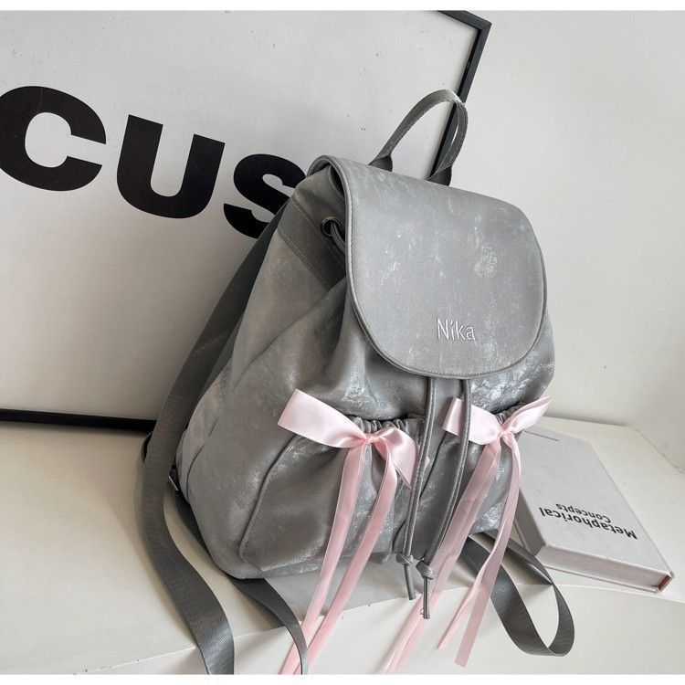 Women's Fashion Nylon Canvas Bow Backpack_voghion.com