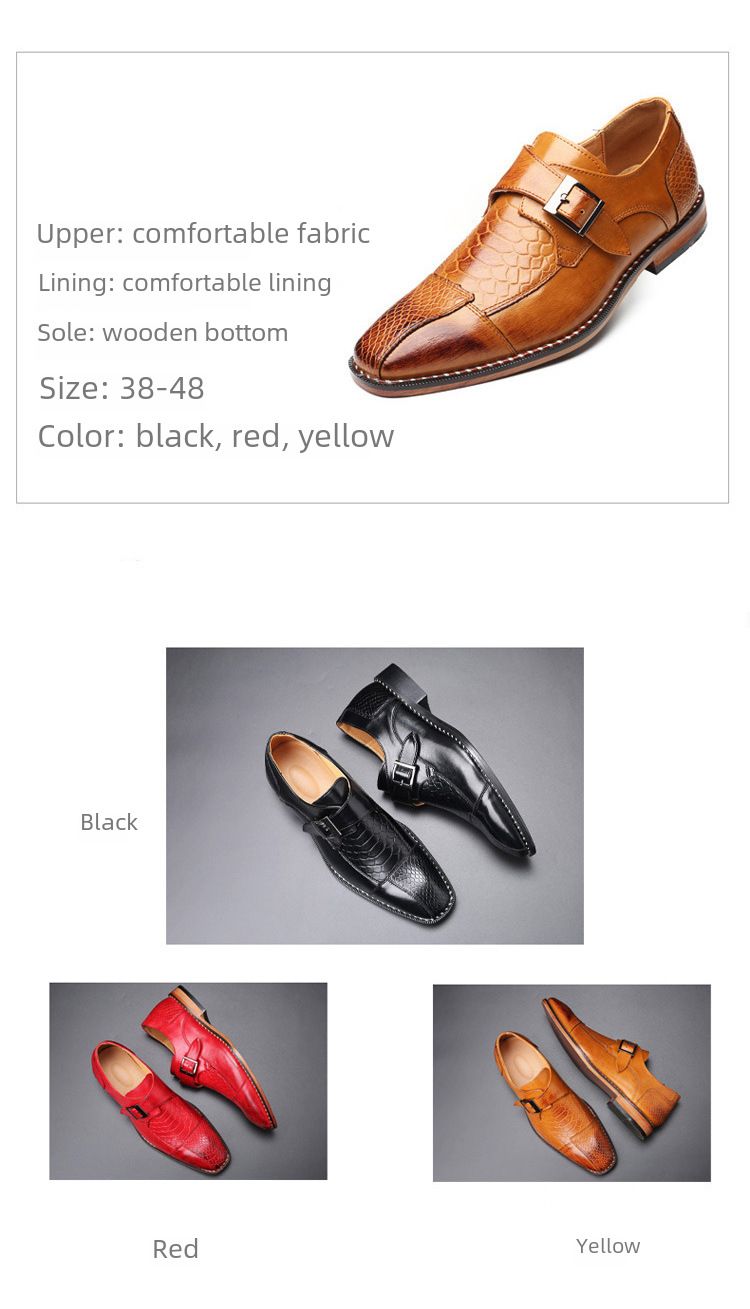 Spring New Business Casual Men's Shoes British Pointed Toe Leather Shoes Men's Belt Buckle Trendy Shoes Men's Cross-border Generation_voghion.com