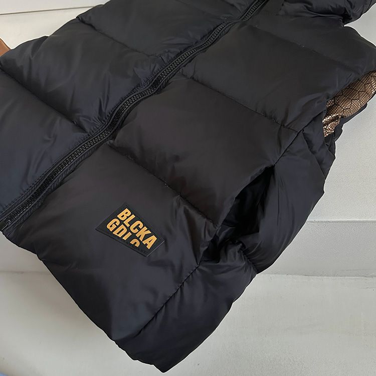 Gilet imbottito nero con cappuccio per bambini, autunno e inverno, per mamma e bambini - Caldo capospalla invernale e autunnale per ragazzi e ragazze (120-170 cm)_voghion.com