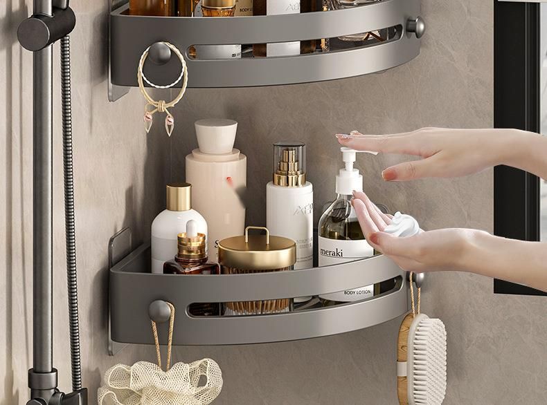 Mensola triangolare da bagno senza foratura, mensola portaoggetti a parete per lavabo, WC, bagno, organizer per angolo cucina_voghion.com