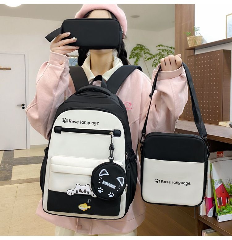 Set di zaini scolastici unisex - Zaino in nylon di grande capacità con spallacci imbottiti, set da 3 pezzi per studenti_voghion.com
