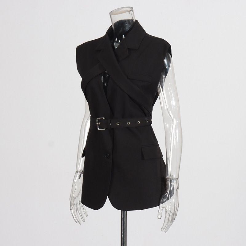 2025s Modetrend Stil Weste Top 2025 Neue personalisierte ärmellose Kreuz Krawatte einfarbig Anzug Jacke für Frauen_voghion.com