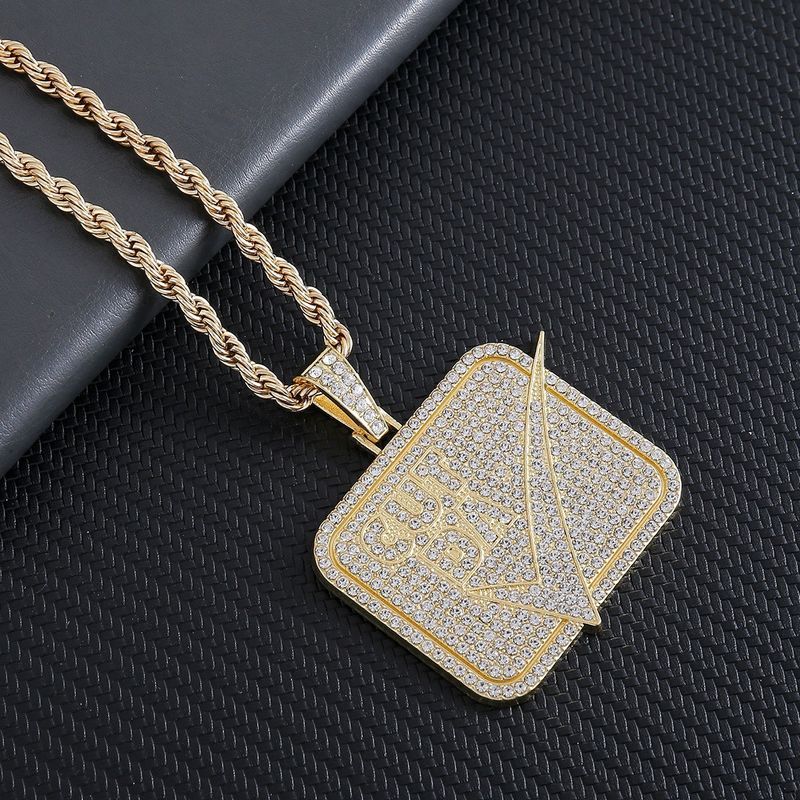 New Style Personality Small Square Letter Fashion Gold Inlaid Hip-Hop Hook Pendant_voghion.com