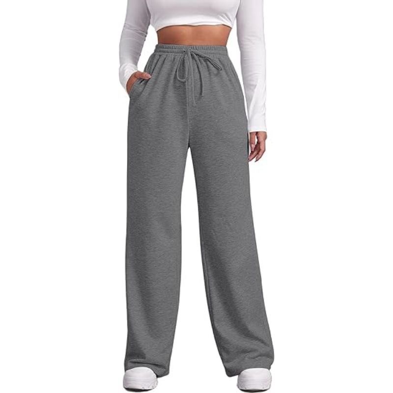 Pantaloni da jogging casual da donna, a vita alta, a gamba larga, con coulisse elastica, comodi pantaloni da salotto per l'uso quotidiano_voghion.com