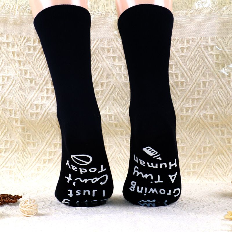 Mittelhohe Socken mit Buchstabensohle, rutschfeste selbstklebende Bodensocken, lässige Sportsocken_voghion.com