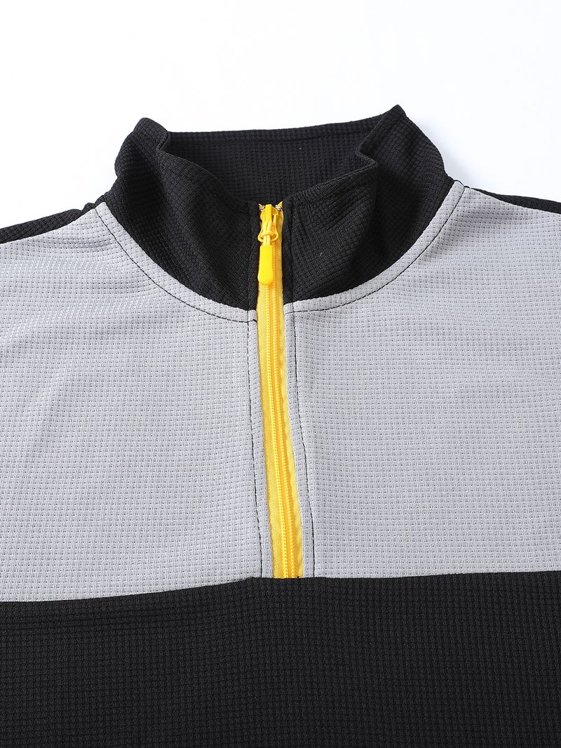Spring And Autumn New Men's T Shirt Sweater Casual Sports Colorblock Long Sleeve Turtleneck Half Zipper Top_voghion.com