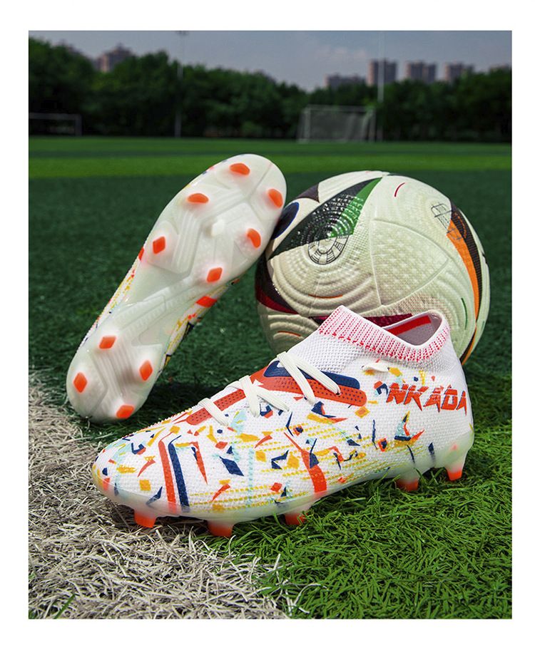 New high top football shoes for men and women seamless flying knitting long nail shoes broken nails grass professional training shoes_voghion.com