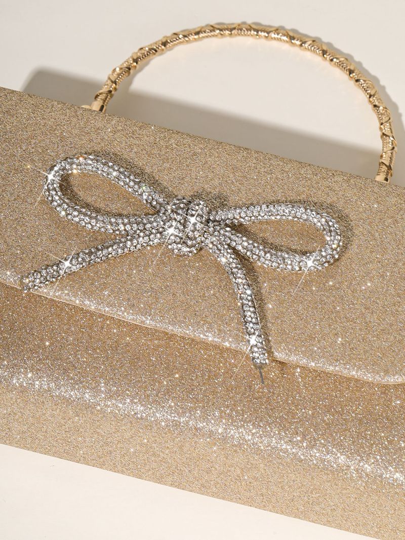 Nuova borsa a mano con fiocco tempestato di diamanti e glitter in polvere, borsa da donna per banchetti alla moda e semplice_voghion.com