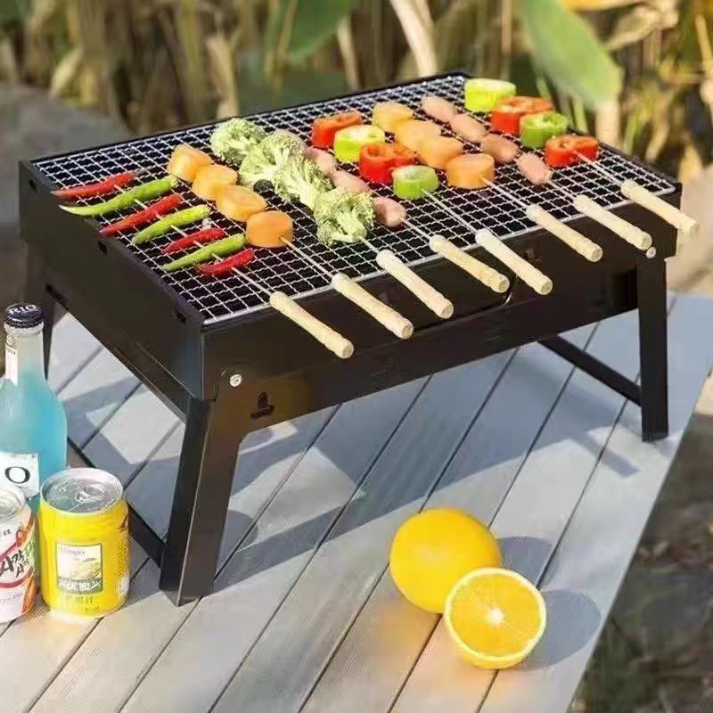【BBQ】Barbecue Outdoor Haushalt Tragbarer, verdickter, faltbarer Komplettset-Herd Hand-Holzkohlegrill_voghion.com