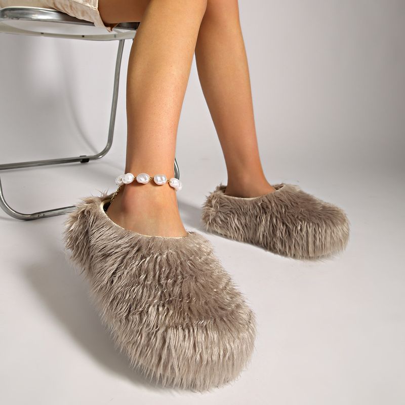 Chaussons mules en fausse fourrure avec semelle plateforme – Chaussures unisexes confortables pour l'intérieur et l'extérieur, antidérapantes et confortables, tendance années 2000_voghion.com
