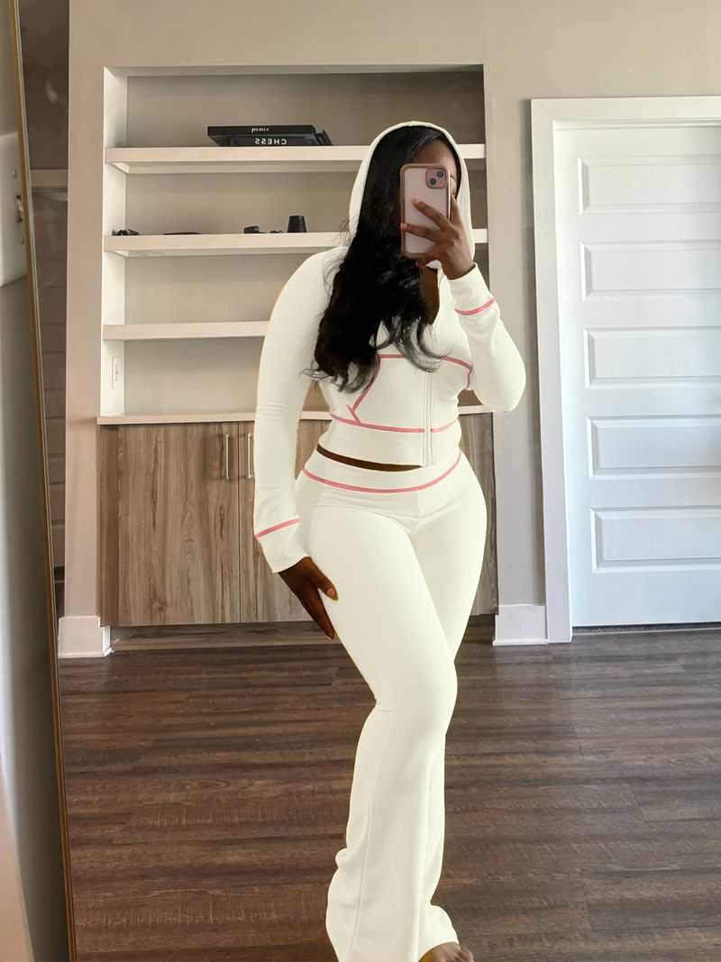 "Waffle-Knit Hooded Lounge Set – Raglan Sleeve Jogger Pants & Cropped Hoodie (Yellow/Black/White/Rose/Pink/Brown/Grey, S-XXL)"_voghion.com