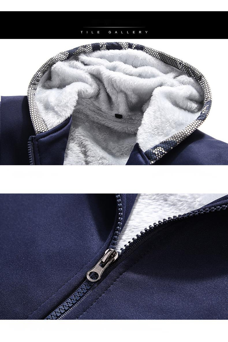 Conjunto casual esportivo de pelúcia masculino de outono e inverno, capuz de camuflagem masculino, suéter quente espesso, conjunto de duas peças_voghion.com