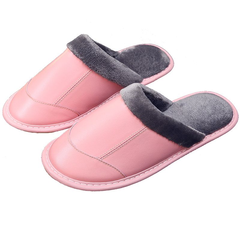 Pantofole da donna in pelle di pecora di qualità imbattibile, per uso domestico in interni, silenziose, suola morbida, antiscivolo, impermeabili, in cotone resistente all'usura._voghion.com