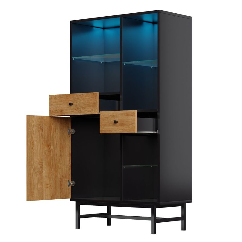 Vetrina con 12 colori di luce LED, Schubladen, Glasböden, Holzmaserung_voghion.com