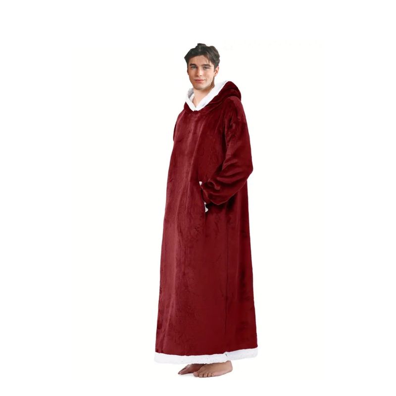 Women's flannel thickened men's and women's robes with long sleeves and blanket hoodie pullover lazy pajamas_voghion.com