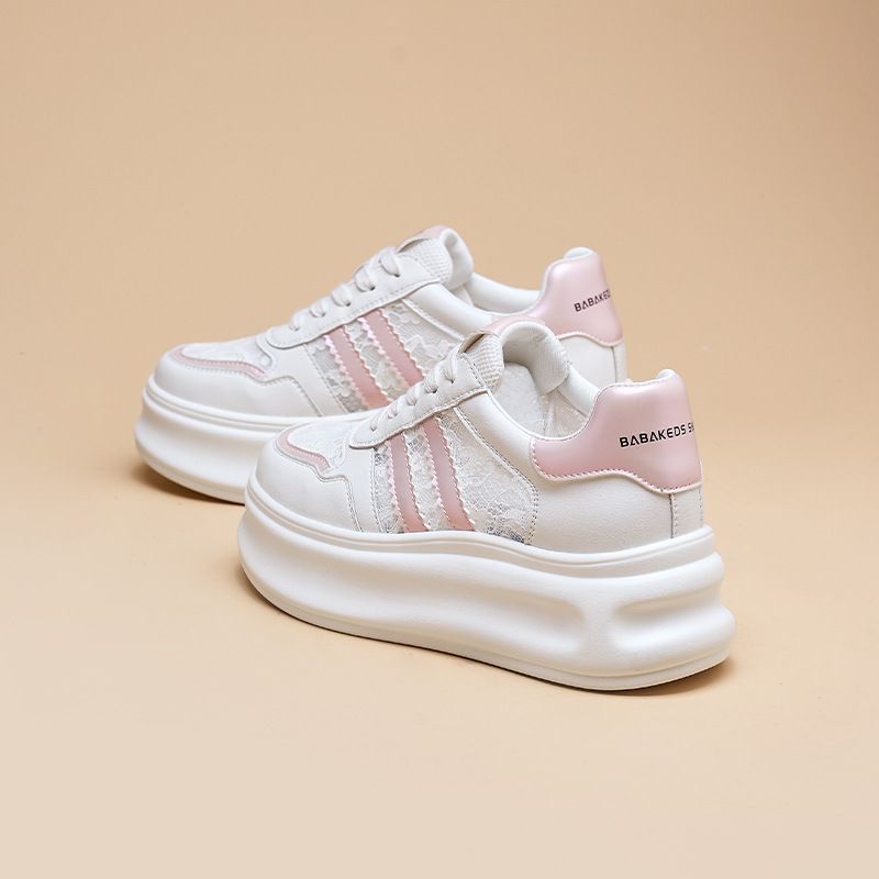 Mesh breathable small white for women in spring 2024, new thick soled sponge cake thin casual shoes, color matching lace_voghion.com