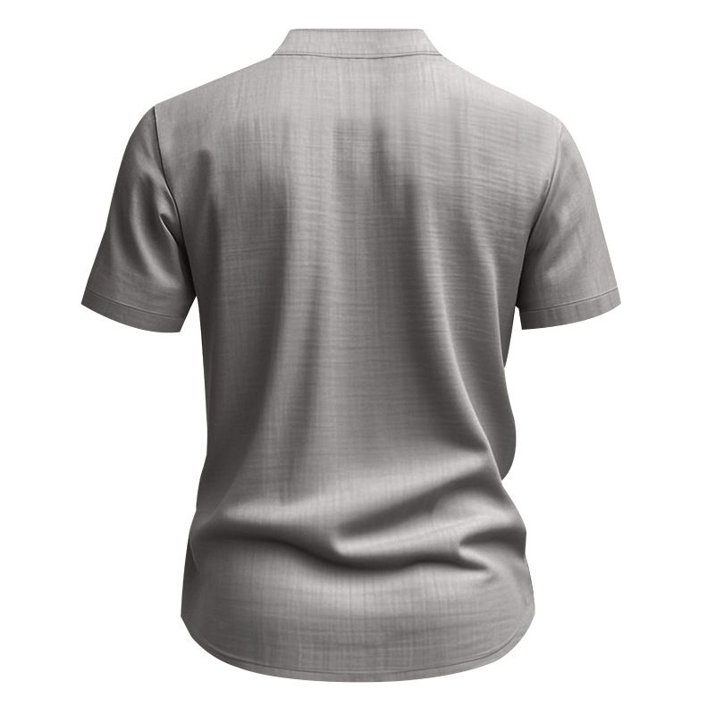 Camisa de lino de manga corta para hombre, nueva, de color liso, con cuello alto y bolsillo, holgada, informal_voghion.com
