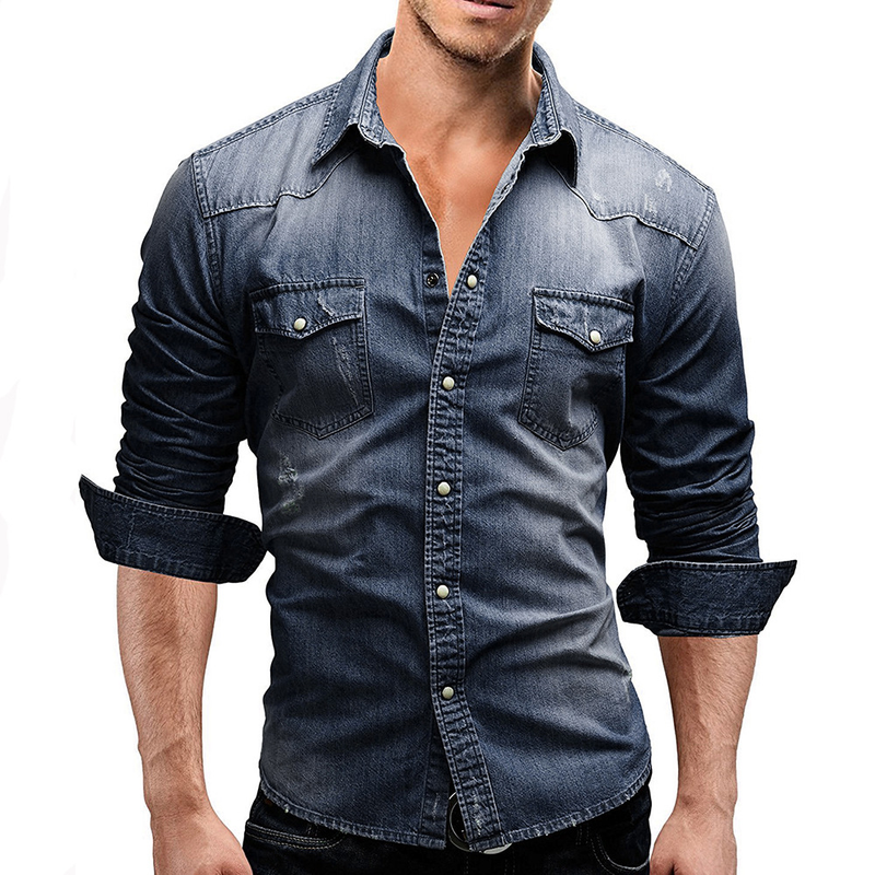 2020 Frühlingsmode Vier Jahreszeiten Modell Doppeltasche Herren Casual Langarm Jeanshemd 3011_voghion.com
