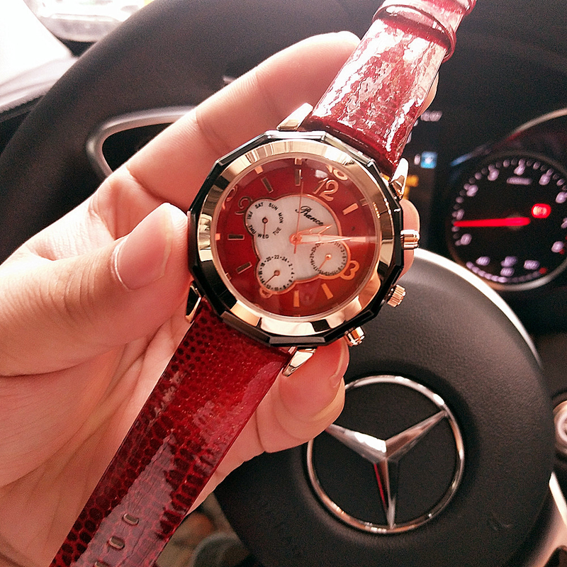 Modische Damen-Multifunktionsuhr mit Nachtlicht, 2035, echtes Leder, wasserdicht, Gezeitenuhr_voghion.com