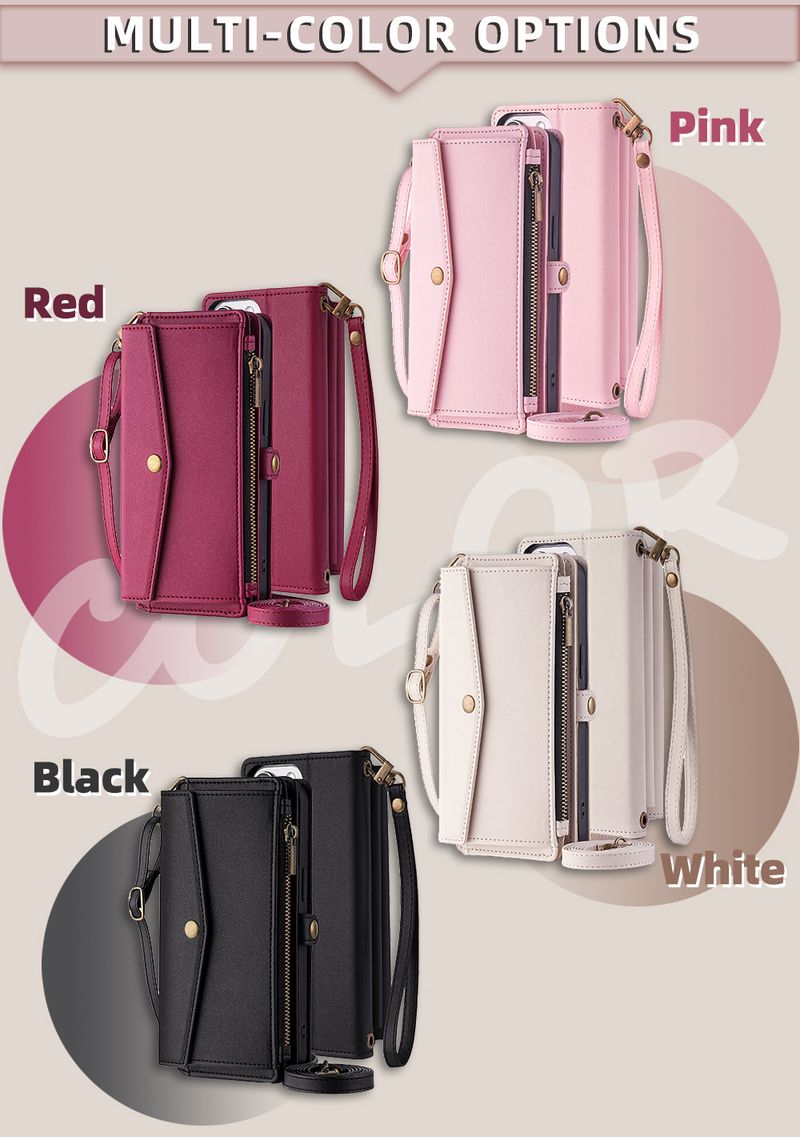 Piemērojams iPhone Crossbody plecu siksnas ādas maciņam 16 Pro daudzfunkcionālajam mobilā telefona maciņam 14. Ievietojiet karti 15 Wallet mobilā tālruņa maciņā_voghion.com