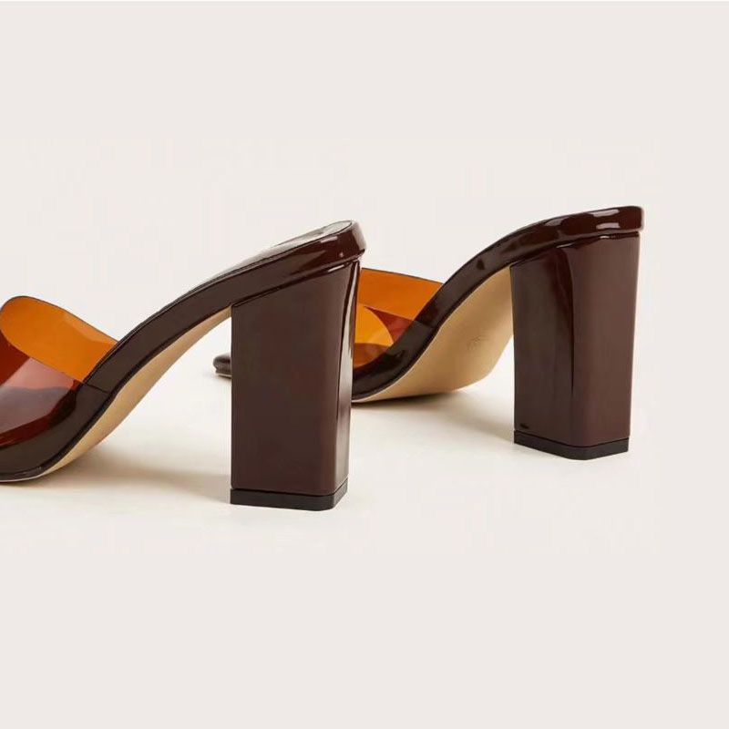 Square Head One Line High Heels Slipper Woman_voghion.com