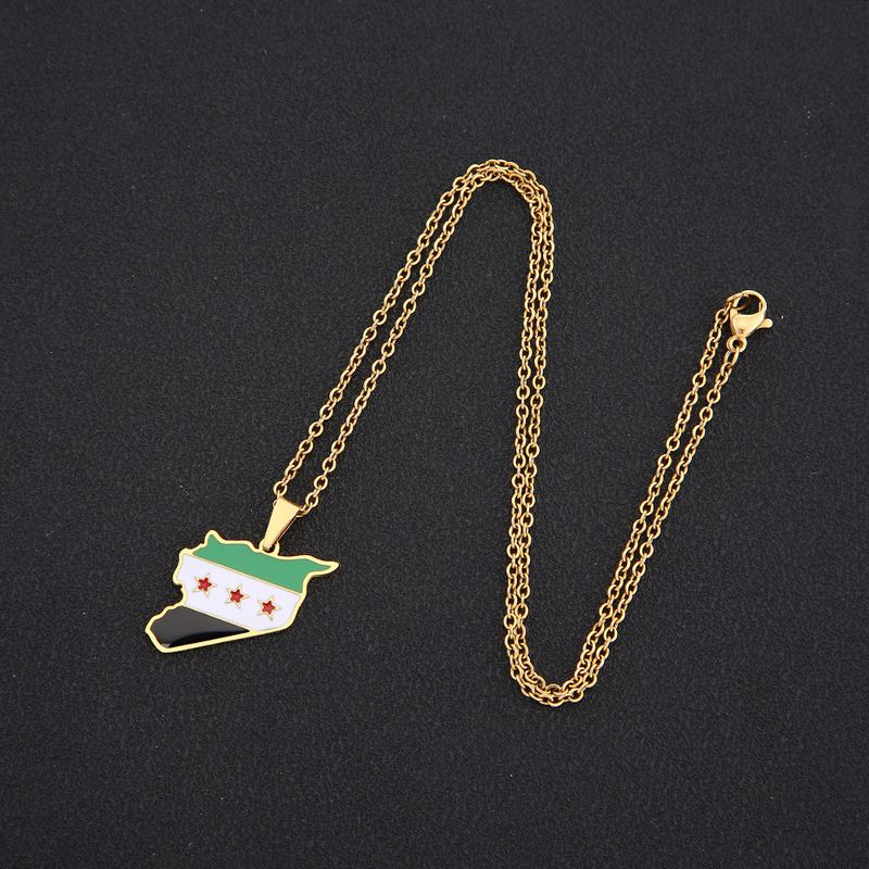 Collana con mappa e bandiera dell'esercito siriano libero in acciaio inossidabile, accessori per catene di maglioni per coppie da uomo e da donna_voghion.com