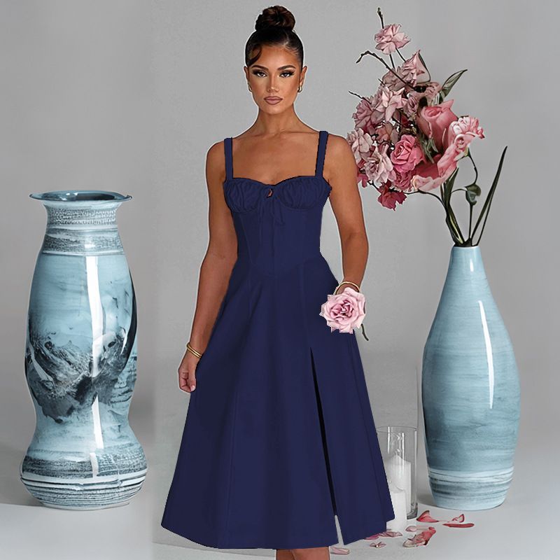 Rochie de primăvară și vară europeană și americană, la modă, casual, cu dantelă, slim fit, cu fante, high end, pentru femei_voghion.com