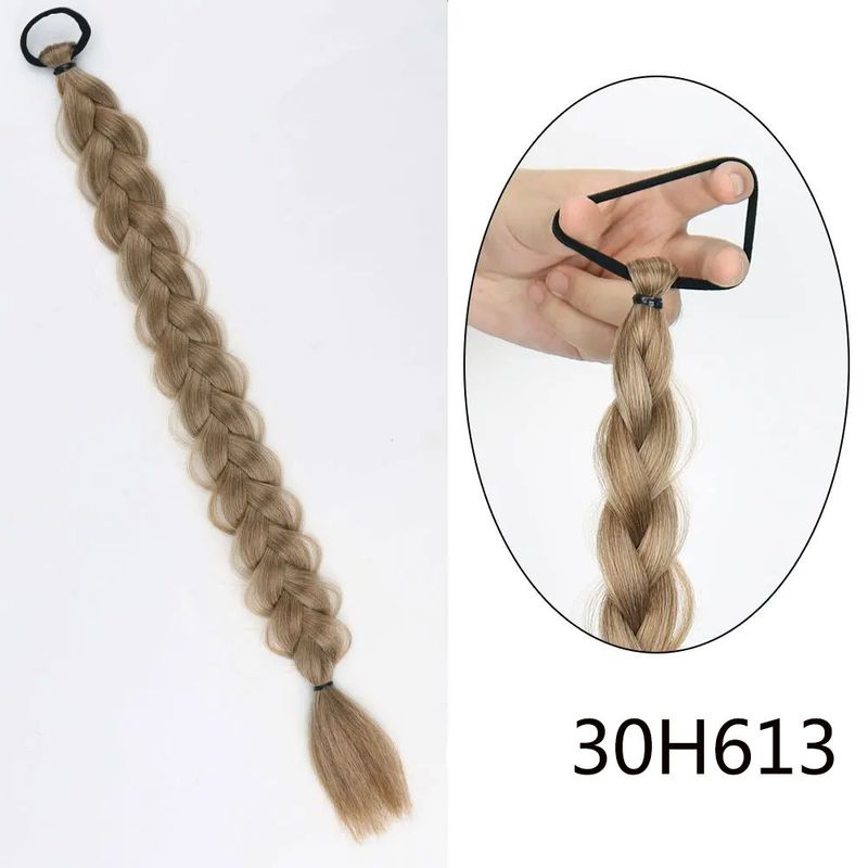 parūkas sievietēm, sintētiski gari mati, pīta zirgaste, moderns dabīgu garu matu gredzens, parūku bizes, augsta zirgaste_voghion.com