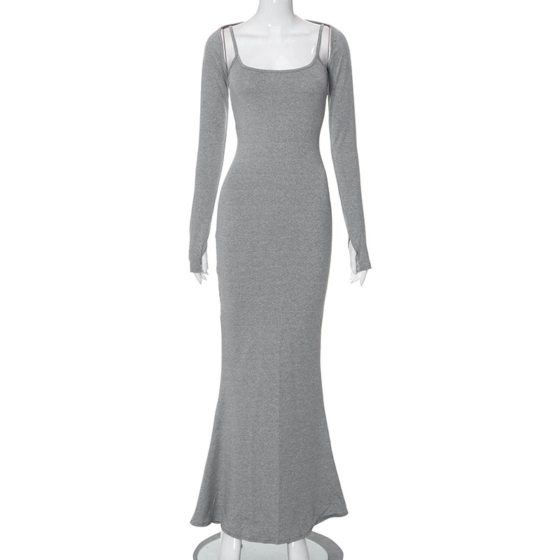 Women's room peach pure slimming peach hip strap long fishtail skirt_voghion.com