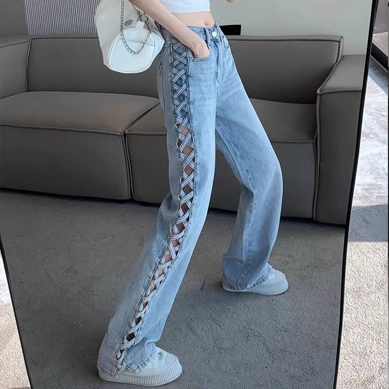 Abbigliamento da donna, design primaverile ed estivo, pantaloni sottili e versatili a vita alta lunghi fino al pavimento_voghion.com