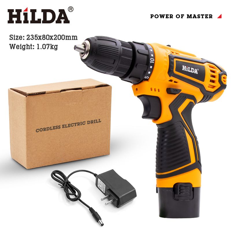 HILDA Cordless Lithium-Ion Drill Driver With 1 Battery & Charger, 10mm Chuck, 25Nm Torque, 1350 RPM, For Wood/Metal/Concrete Drilling & Screw Driving_voghion.com