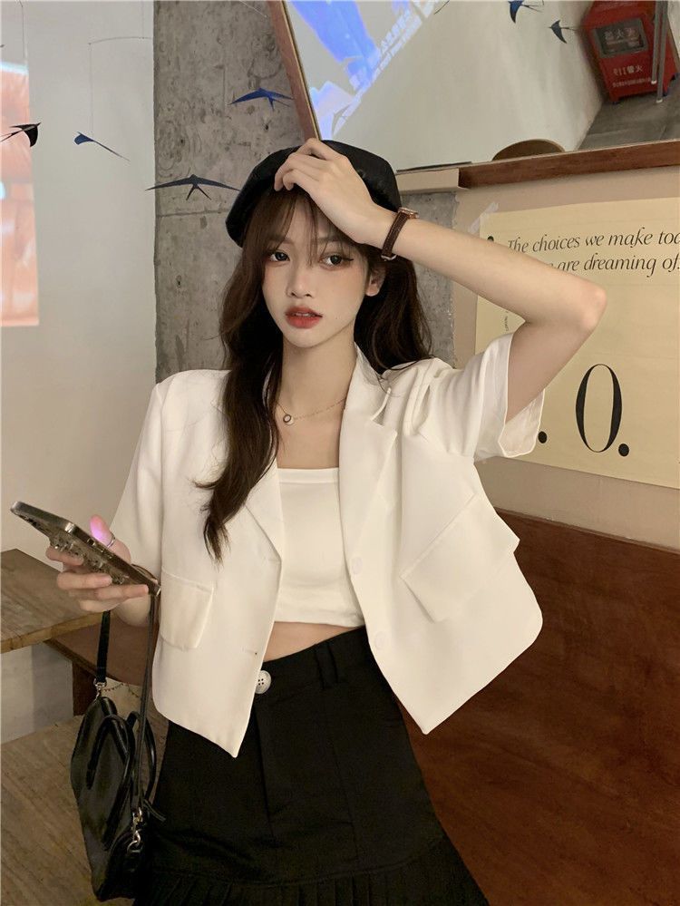 Hanrouchuan Street Style Petite 2025 Summer Thin Casual Design Sense Niche Short Blazer_voghion.com