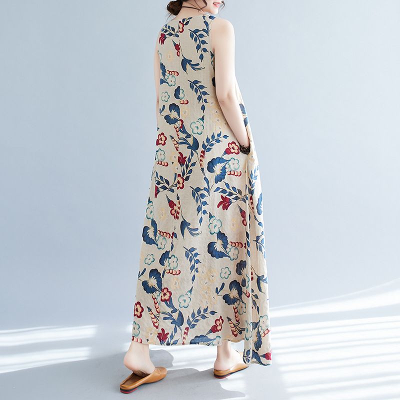 2023 Zomer Nieuwe Plus Size Dameskleding Koreaanse Versie Artistieke Losse En Afslankende Bedrukte Katoenen Linnen Mouwloos_voghion.com