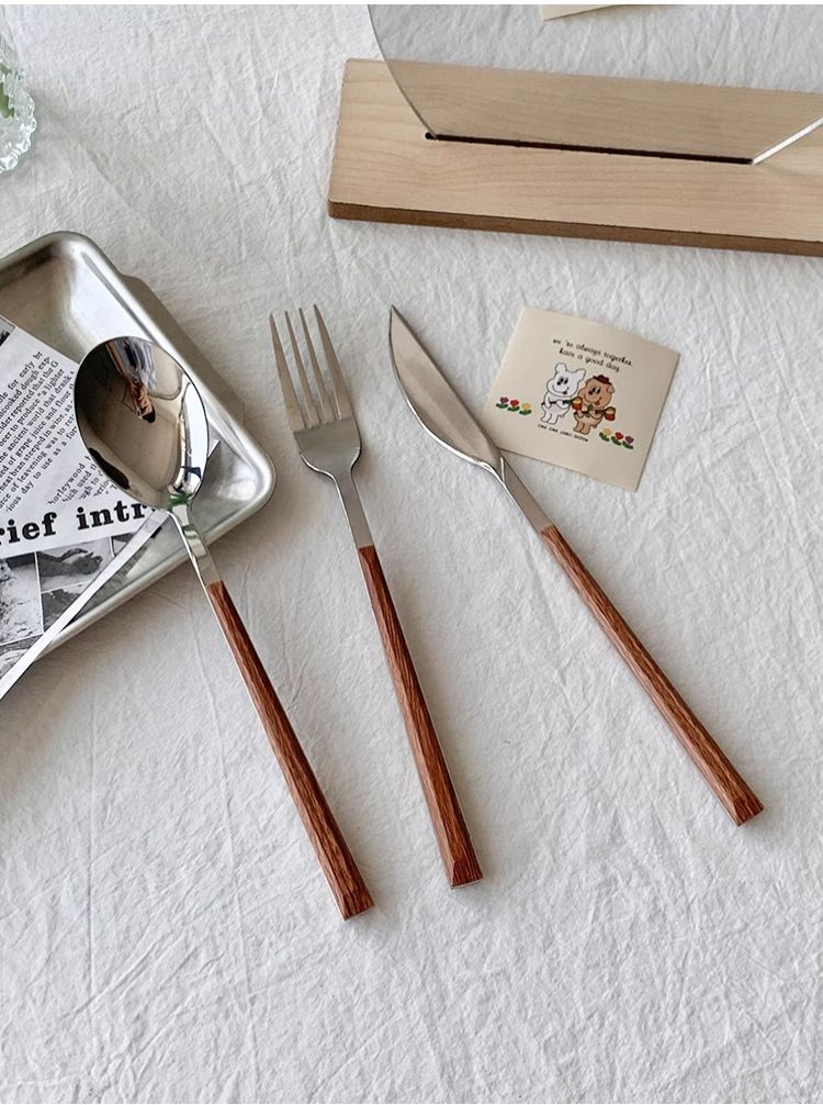 Stainless Steel Western Tableware Ins Style Steak Knife Household Adult Dessert Spoon Fork Three-Piece Set_voghion.com