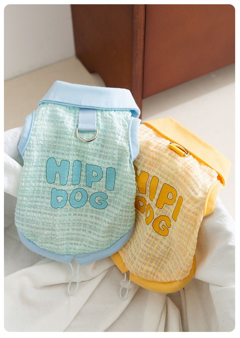 Lote de ropa para perro de verano con cuello a cuadros y jacquard, camiseta sin mangas con tirador, osito Bibi pequeño_voghion.com