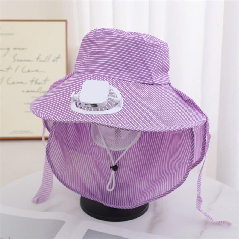 RYYD Gestreepte Bucket Hat - Ingebouwde ventilator|UV 50+|Nekflap_voghion.com