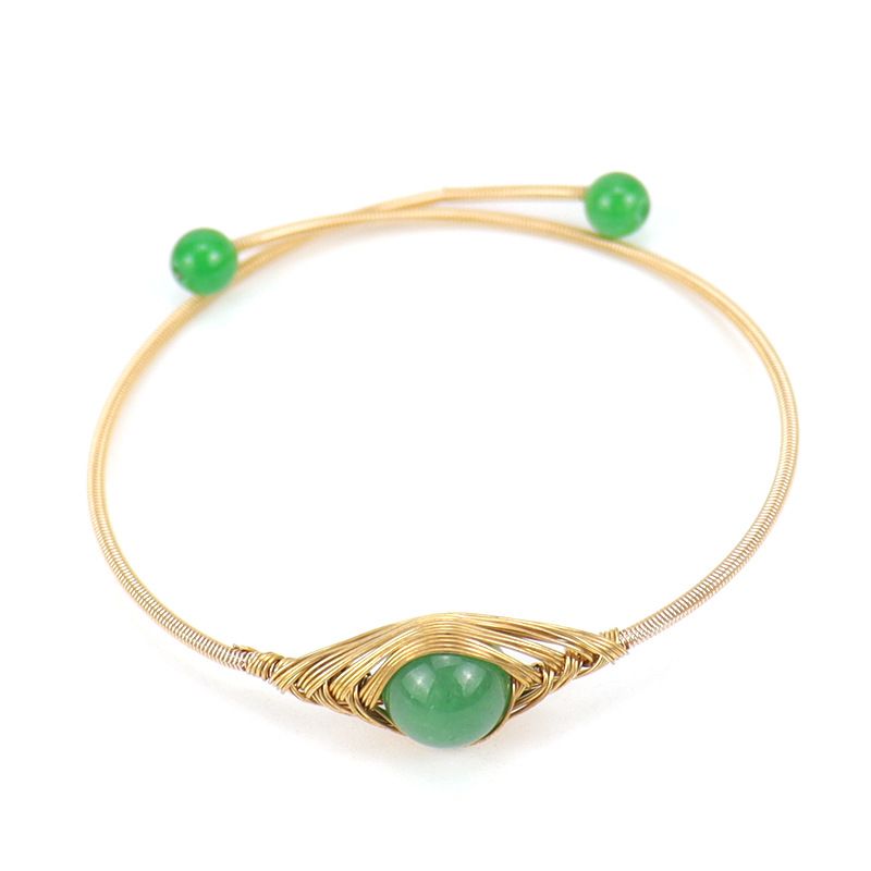 New Handmade Wire Wrapped Gold Agate Bead Open Simple Devil's Eye Bracelet B44_voghion.com