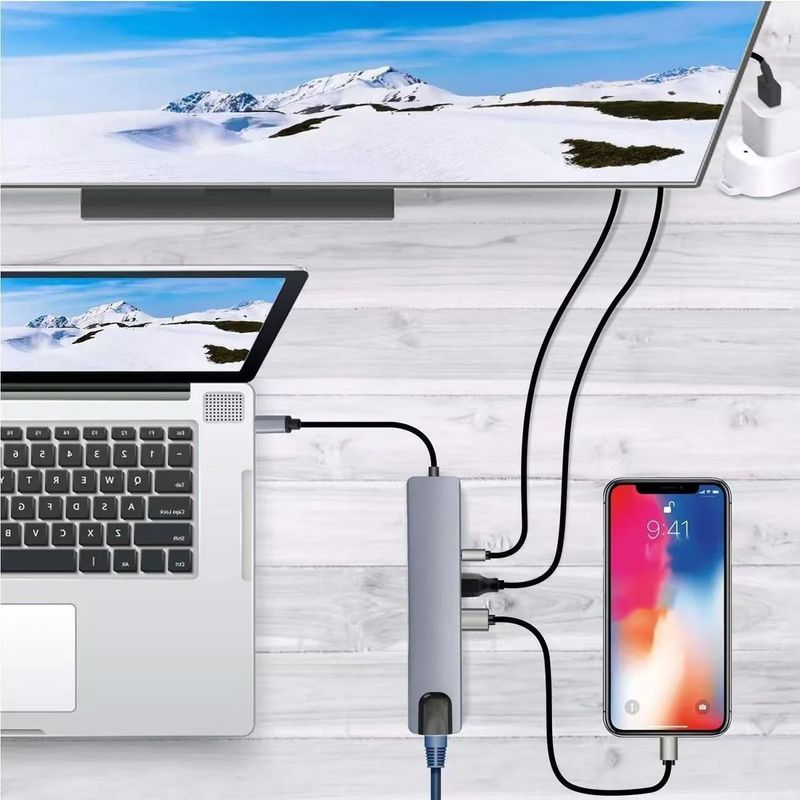 Type-C Docking Station 8-in-1 With Ethernet Port HDMI 4K HD SD/TF Multi-Function Hub For Computer Tablet Phone_voghion.com