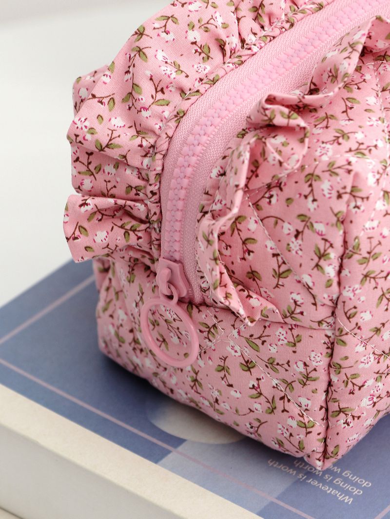 Bow Cherry Kosmetiktasche aus Stoff, große Kapazität, gesteppt, Aufbewahrungstasche für Hautpflegeprodukte, tragbare Reisetasche_voghion.com