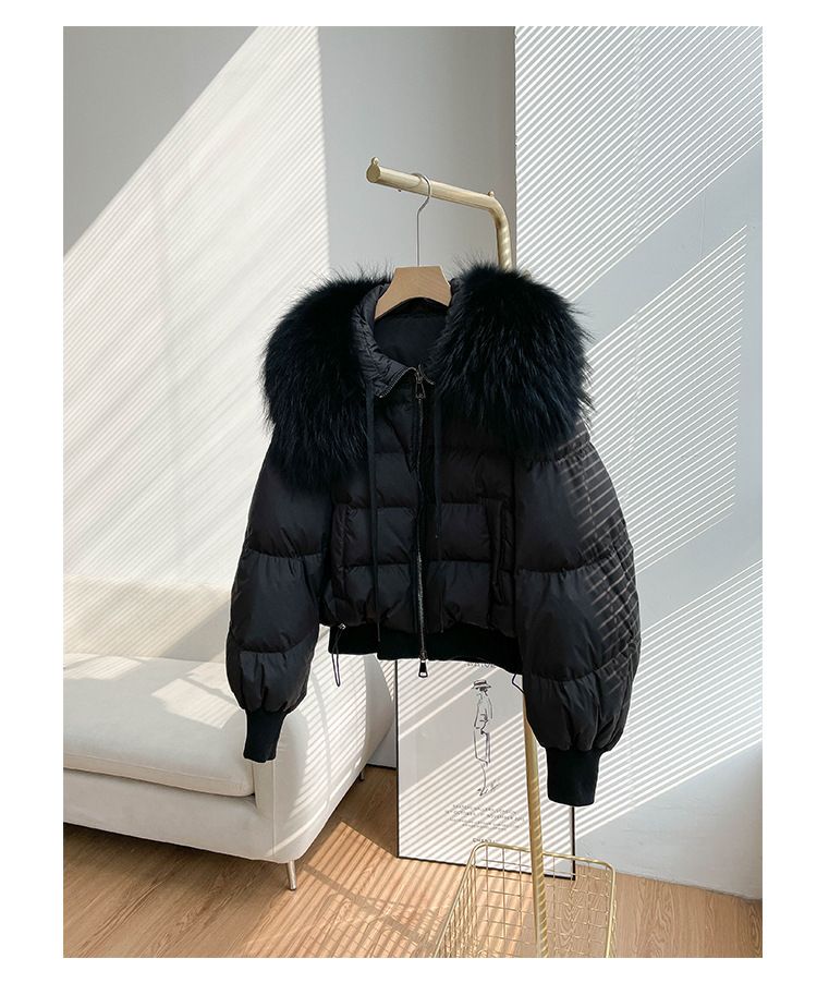 Dameskleding mode korte donsjack dames high-end dames 90 witte eendendons vossenbontkraag_voghion.com