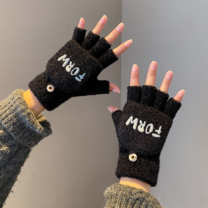 Gloves Women's Winter Cute Plus Velvet Thickened Girls' Winter Warm Wool Can Touch Screen Autumn And Winter_voghion.com