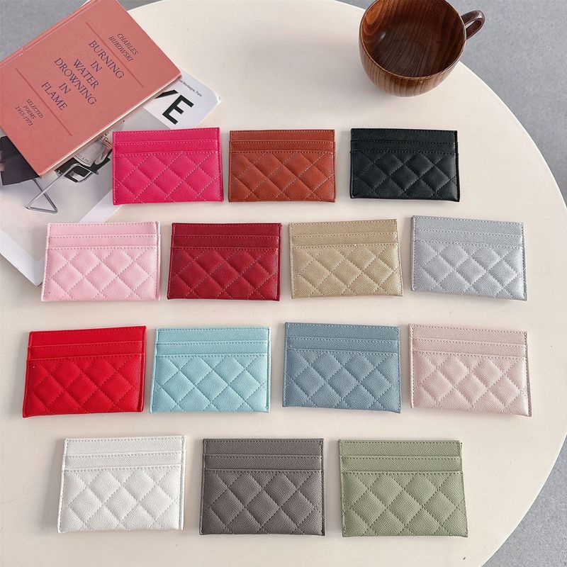 Trendy Brand Quilted Holder Luxurious Caviar Embroidered Case Ins Plaid Bank Card Coin Purse Small Style_voghion.com